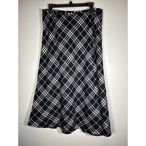 Talbots Plaid Wool Blend A-Line Skirt Black White Academia Quiet Luxury Size 14